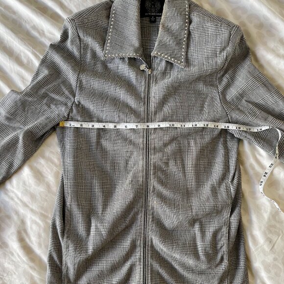 St. John Sport Petite Black & White Plaid Jacket with Silver Stud Detail - Picture 8 of 12